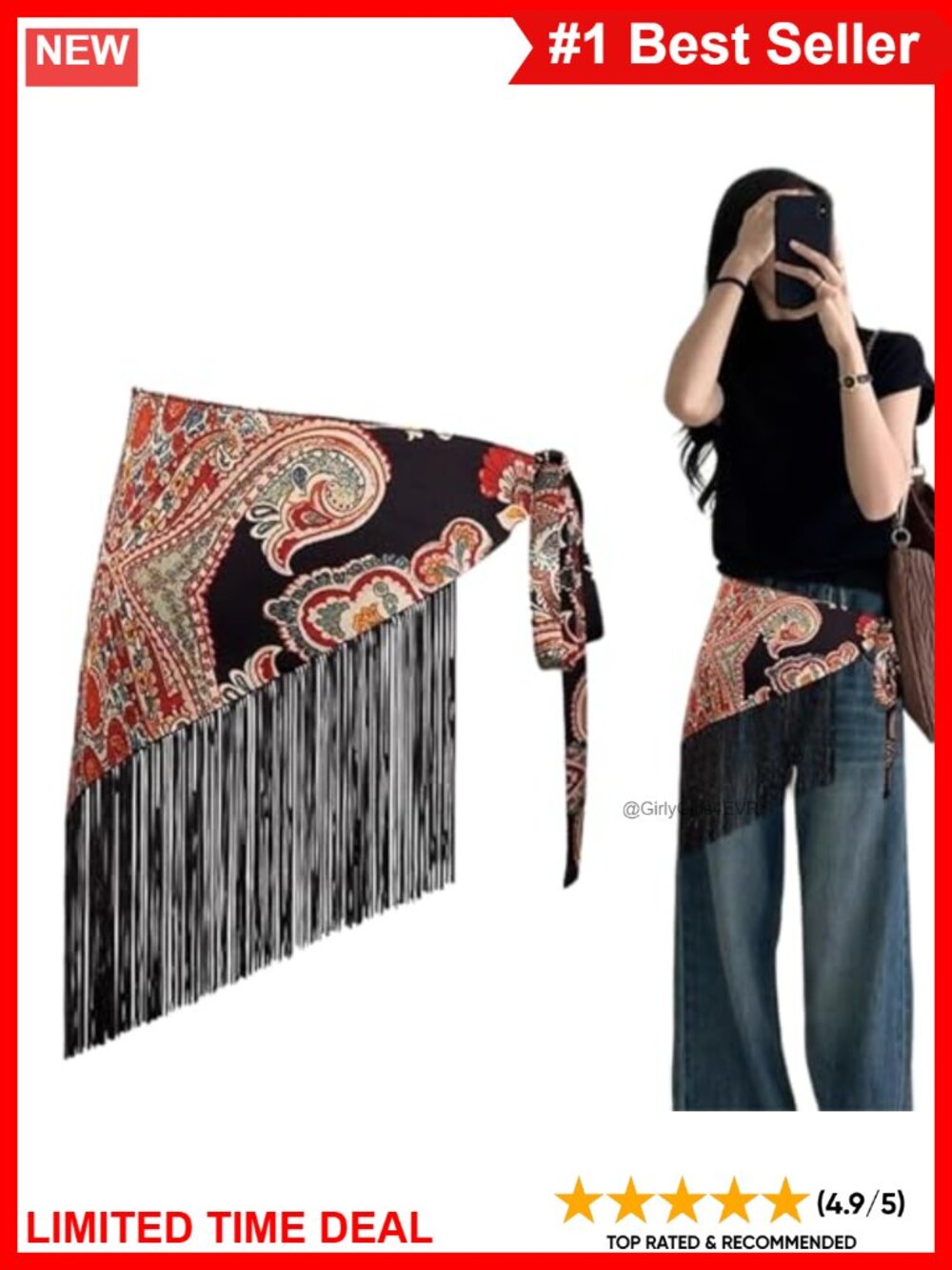 Handmade Crochet Tassel Triangle Scarf Belt Polyester Boho Waist Hip Scarf